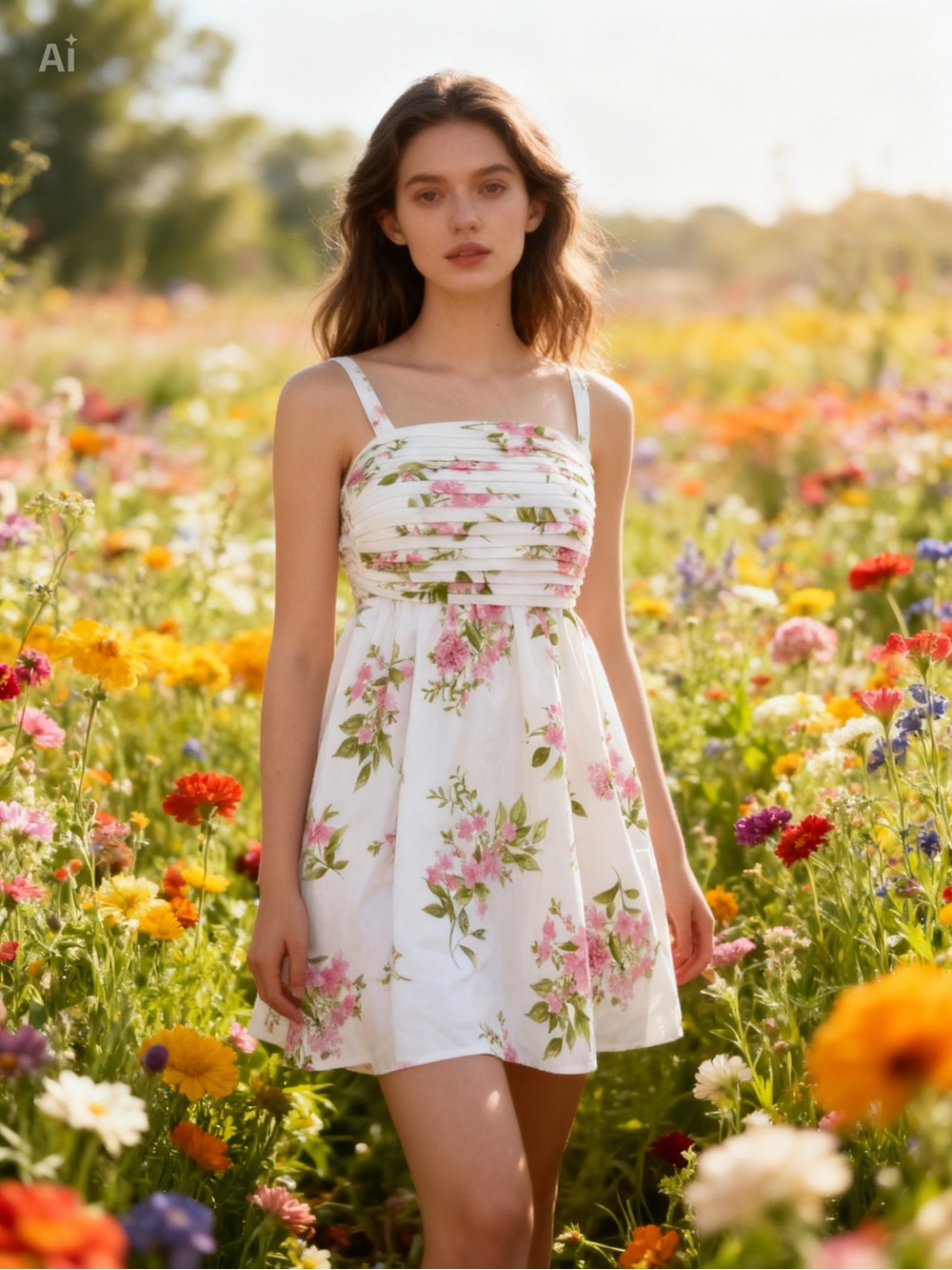 Blu Pepper White Mini Dress with Pink Floral Print